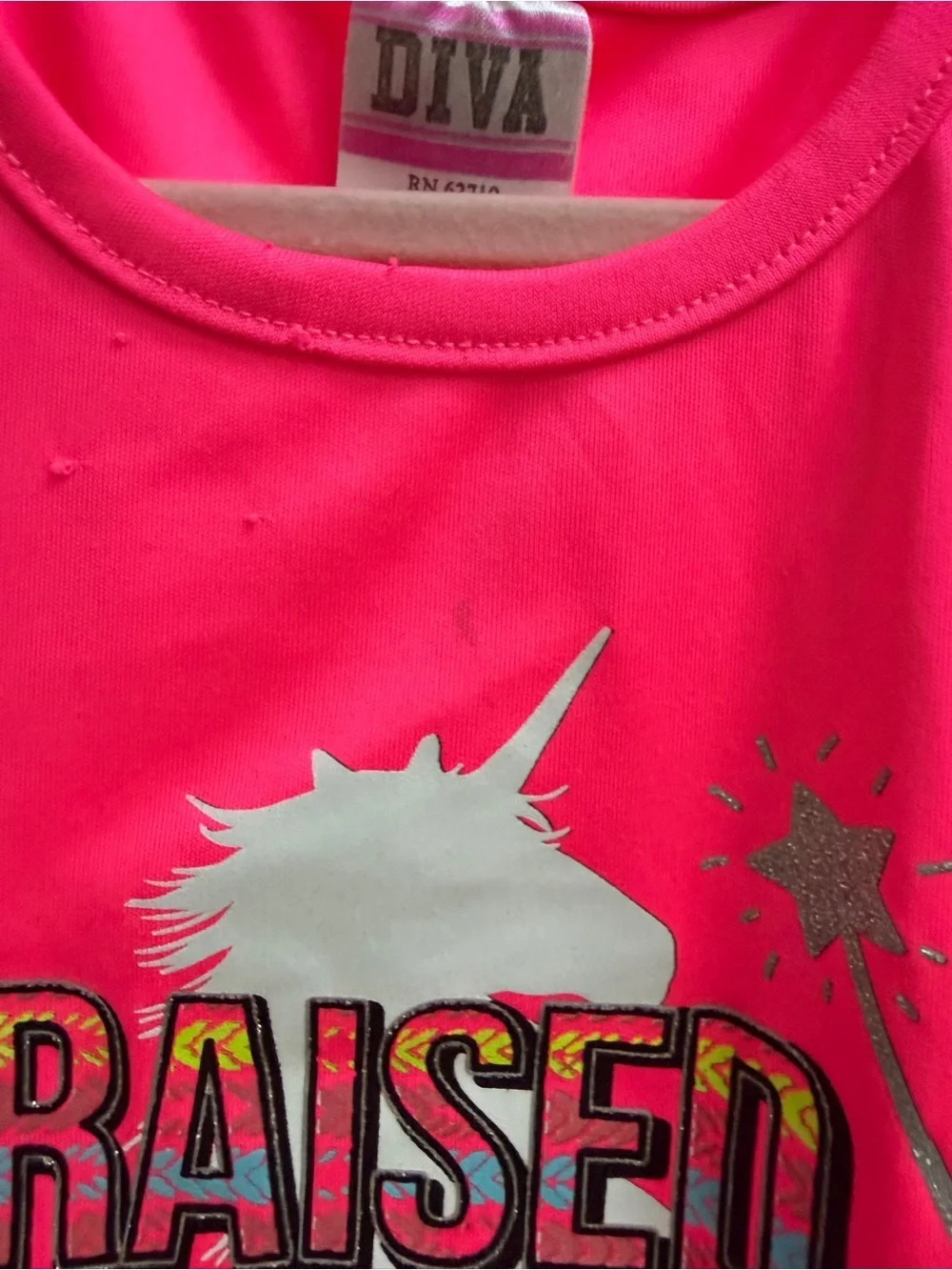 Diva Girls XS 4 5  Neon Pink Raised by Unicorns Short Sleeve Shirt Top Blouse